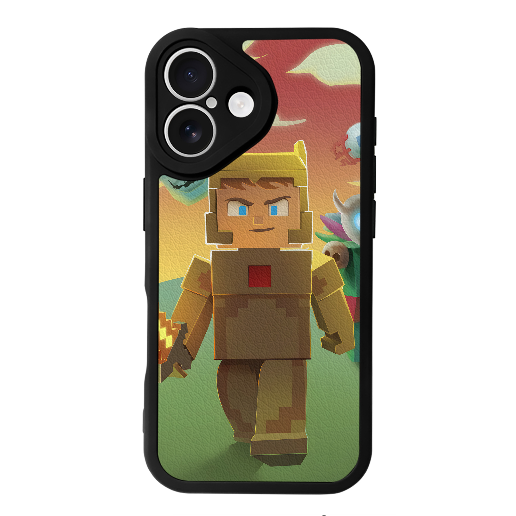 （画像用） マインクラフト ブロックの世界 Minecraft MC Block world 【iPhone 16シリーズ対応】シリコンスマホケース（レザー調） 材質：シリコン